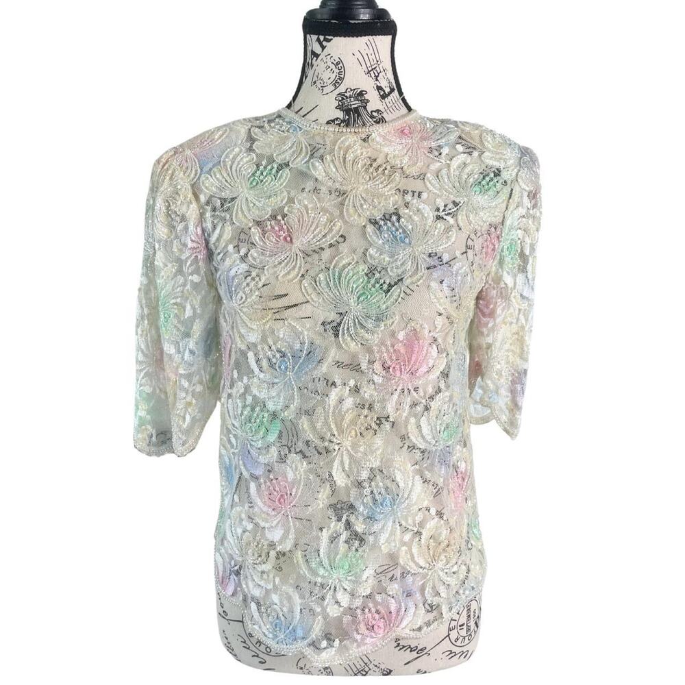 Sheer beaded lace top